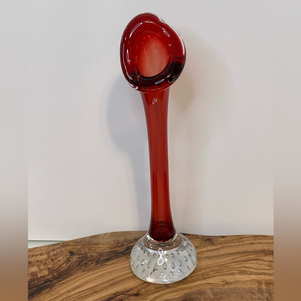 Swedish Ruby Red Art Glass Bud Vase Aseda Glasbruk Hand Blown Vintage 70's